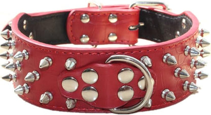 Serijoars Spiked Studded Dog Collar, PU Leather Dog Collar, Adjustable Pet Collars for Medium or Large Breed Pet (L, Red1)