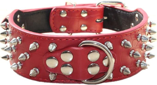 Serijoars Spiked Studded Dog Collar, PU Leather Dog Collar, Adjustable Pet Collars for Medium or Large Breed Pet (M, Red1)