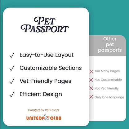 Color Premium PU Leather stitch-sewn US Pet Passport Medical Record for Pet Health and Vaccination English + Spanish for Cat, Dog, Puppy and Kitten (Brown, Single)