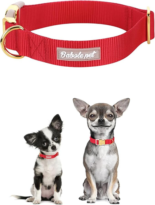 Nylon Dog Collar - Adjustable Burgundy Red Soft Webbing Dog Collars for Small Medium Large Dogs Boy Girl Puppy Collar with Safety Metal Buckle M