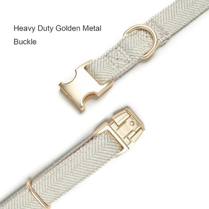 Soft Cotton Hemp Dog Collar with Metal Buckle Adjustable Twilled Dog Collars for Small Medium Large Dogs(Grey,Large)
