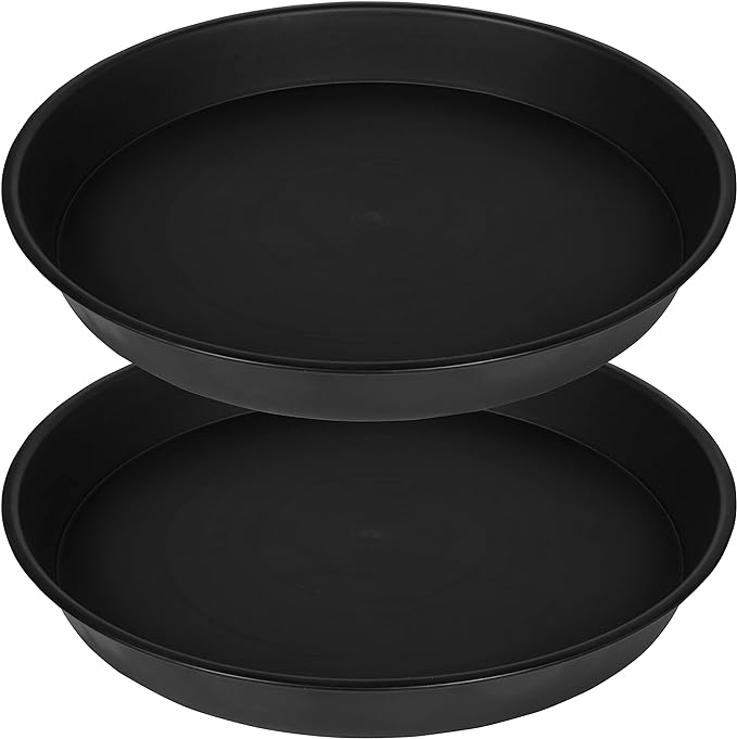 2 Pack of 14 inch Plant Saucer, Heavy Duty Round Plant Trays for Pots, Plastic Plant Water Tray, Flower Plant Saucers for Indoors, Pot Drip Trays for Planter 12-14" (14", Black)