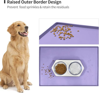 Dog Food Mat,Silicone Waterproof Food Tray,Non Slip Pet Bowl Mats Placemat,0.6" Raised Edge,Suitable for Most Small and Medium Sized Pets,18.5" x 11.5"