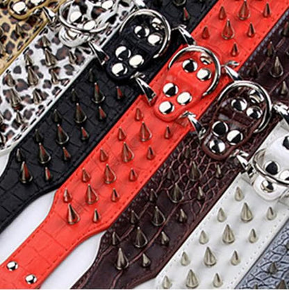 Serijoars Spiked Studded Dog Collar, PU Leather Dog Collar, Adjustable Pet Collars for Medium or Large Breed Pet (XL, Red5)