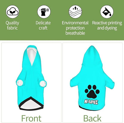 Custom Dog Hoodie Soft Add Your Own Personalized Photo Text Name Logo Dog Clothes for Puppy Sweatshirt Hooded for Small Medium Large Dogs Girl/Boy Cats Cyan