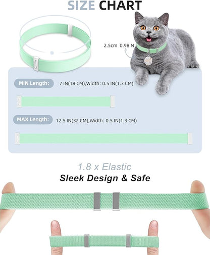 Cat Collar with Bell for Girl & Boy Cats - Non Breakaway Stretch Elastic Quick Release, Lightweight Kitten Collar, Adjustable & Durable Pet Accessories, Gifts for Cat Lovers, Green