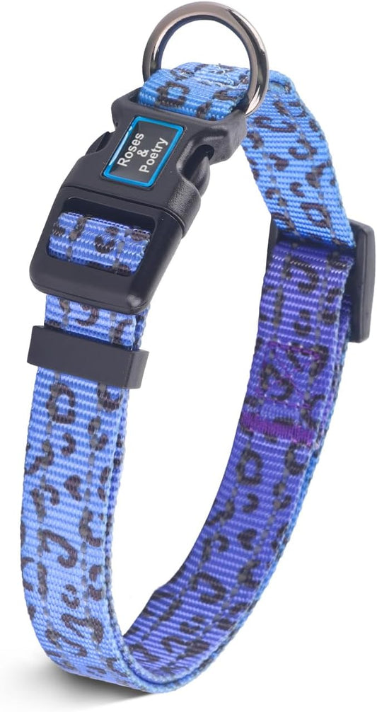 Roses&Poetry Small Dog Collar, Cute Leopard Style Adjustable Reflective Puppy Collars Durable Pet Collars for Small Medium Large Dogs(Violet-Leopard S)