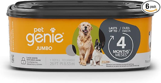 Pet Genie – Jumbo refill – Up to 4 months of supply - Ultimate odor control dog poop bags,(Pack of 6)