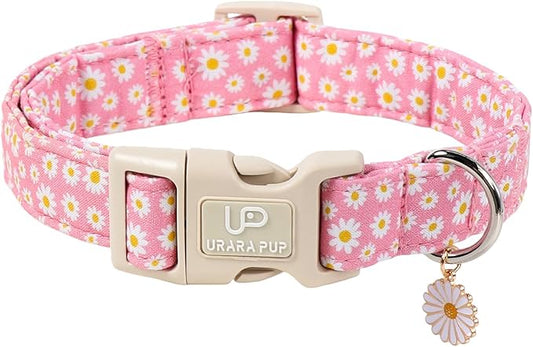 Daisy Dog Collar, Summer Cotton Dog Collar with Quick Release, Gift Pink Collars for Small Medium Large Girls or Boys Dogs Cute Durable Comfortable Pet Collars