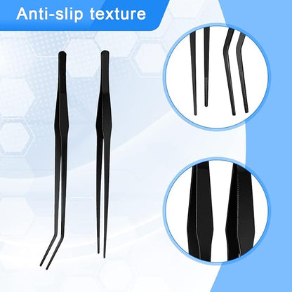 Aquarium Tweezers Extra Long 15 inches, Luxiv Stainless Steel Straight and Curved Tweezers 38cm Extra Long Tweezers for Fish Tank Plant Aquascape Tools, Feeding Tongs (15 inches, Black)