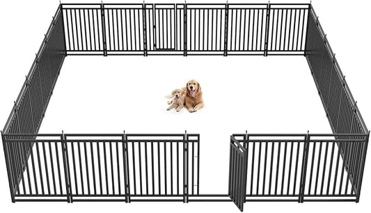Dog Playpen Dog Fence Outdoor for Yard 47" H with 24 Panels Sturdy Portable Puppy Playpen for Indoor Outdoor RV Camping Use - Black Silver