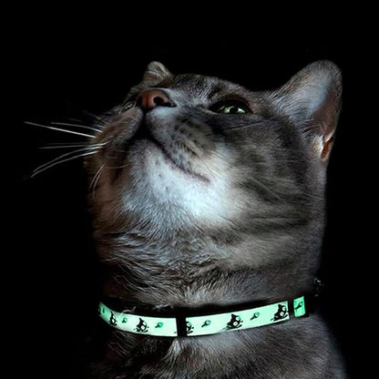 Pawtitas Glow in The Dark Cat Collar with Breakaway Safety Buckle & Bell Adjustable Kitten Collar, Green