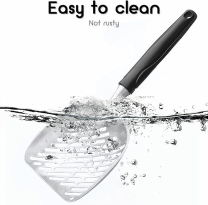 Cat Litter Scoop,Mesh Shovel,Stainless Steel Metal Scoop,Poop Sifting,Mesh Shovel,Suitable for Cat Litter Box(Black)