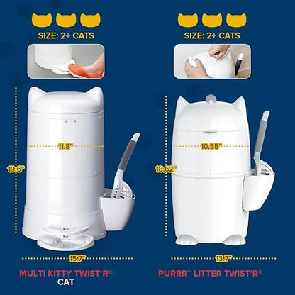 Red Rocket XL Cat Litter Trash Can Multi Kitty Twist’R Step Litter Disposal System Pack, 12x Refills Bags and 6X Charcoal Sachets, No Smell Litter Storage Container, Litter Disposal System