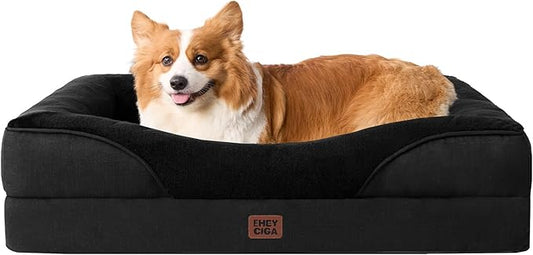 EHEYCIGA Orthopedic Dog Bed for Medium Dog, 35x22x6.5 Inch Memory Foam Dog Couch Bed with Sides, Waterproof Liner & Washable Removable Cover, Bolster Pet Sofa, Black