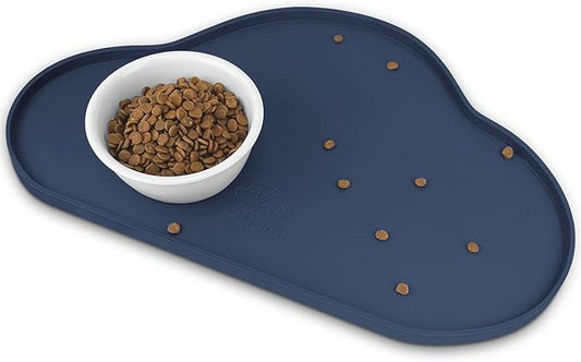 Ptlom Silicone Pet Placemat for Dogs and Cats, Non-Slip Waterproof Dog Feeding Bowl Mats for Food and Water, Small Medium Large Pet Puppy Tray Mat Prevent Residues from Spilling onto The Floor, Navy