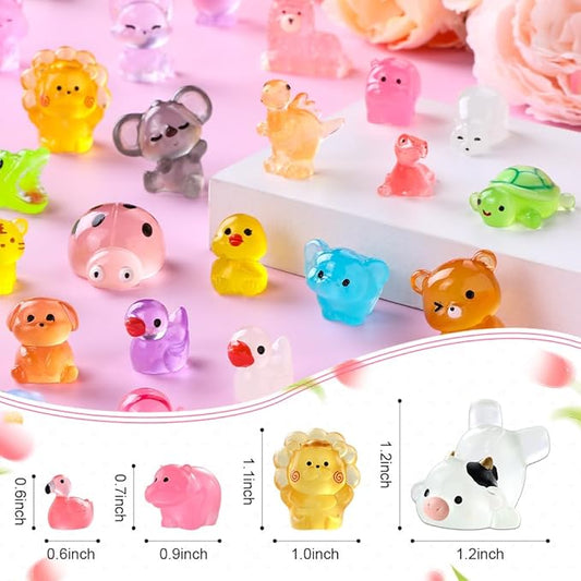 DIYDEC 60PCS Luminous Mini Resin Animals 60 Styles Miniatures Glow in The Dark Tiny Little Figures to Hide Small Duck Figures for Party Favors Bag Fillers Garden Dollhouse Decor