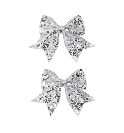 3-inch Sequined Bow Hair Clips For Baby Girls, Toddler, Kids and Young Women Birthday Party Wedding Christmas Occasions Pet Accessories Set of 2 (Silver)