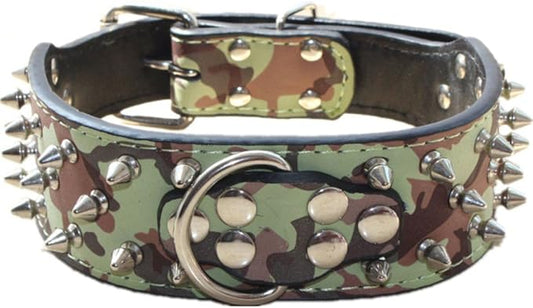 Serijoars Spiked Studded Dog Collar, PU Leather Dog Collar, Adjustable Pet Collars for Medium or Large Breed Pet (L, Camouflage1)