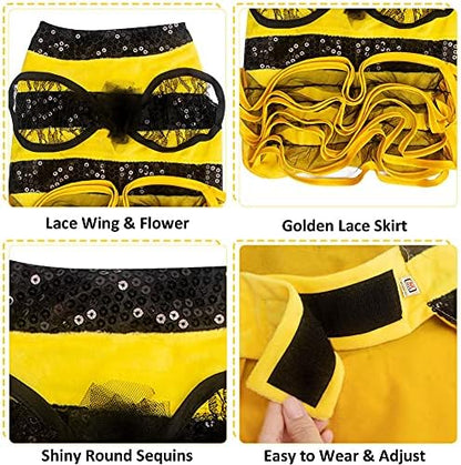 Bee Dog Costume - Bumblebee Pet Dress with Cap - Funny Halloween Outfit for Small, Medium, Large Dogs & Cats - Image 3