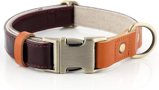 Plutus Pet Genuine Leather & Hemp Dog Collar – Adjustable Heavy Duty Pet Collar with Quick Release Metal Buckle, Soft & Stylish for Puppy and Small, Medium, Large Dogs (Copper Brown, S)