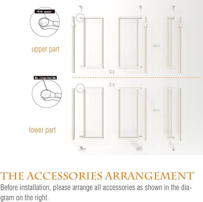74-98" Extra Tall Cat Gate,Fits 33.85-42" Wide Opening,No Drilling Pressure Mount Design,Innovation Transparent Double Opening Pet Gate,Double Doors for Doorways/Stairs/Kitchen/Home, White