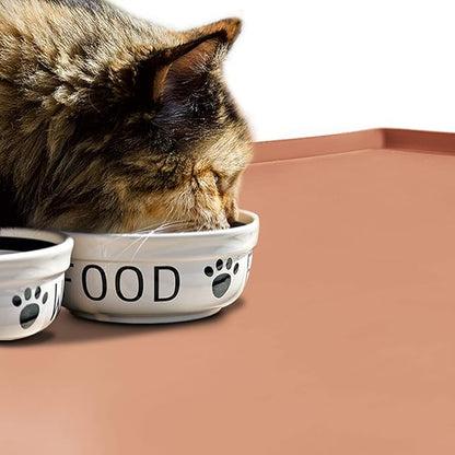 Dog Food Mat,Silicone Waterproof Food Tray,Non Slip Pet Bowl Mats Placemat,0.6" Raised Edge,Suitable for Most Small and Medium Sized Pets,24" x 16"