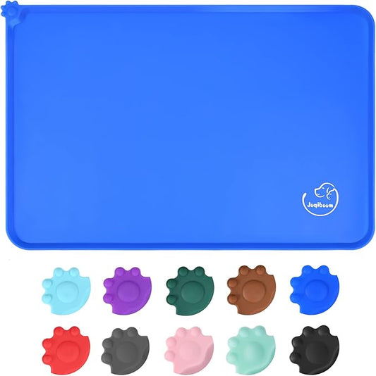 Silicone Waterproof Dog Cat Pet Feeding Mats, Non Slip, Easy Clean Pet Dog Cat Bowl Mats Placemat (18.5" x 11.5") Navy Blue