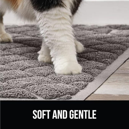 GORILLA GRIP Cat Litter Box Mat, 35x23, Water Resistant, US Designed Kitty Litter Trapping Mats, Easy to Clean, Scatter Control, Less Mess and Clean Floors, Kitten Supplies for Indoor Cats, Gray