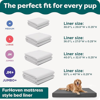 Furhaven Dog Bed Liner Water-Resistant Foam Mattress Protector Cover - White, Large