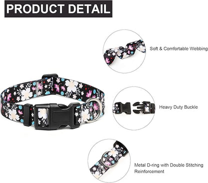 Mercano Adjustable Dog Collar - Special Design Patterns, Soft Nylon Comfortable Durable Pet Collar for Small Medium Large Dogs (XS, Floral White)