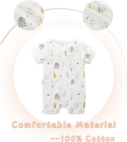 Unisex Summer Trendy 2-Pack Rompers Short Sleeve Zipped Bodysuit Infant Cotton Outfits