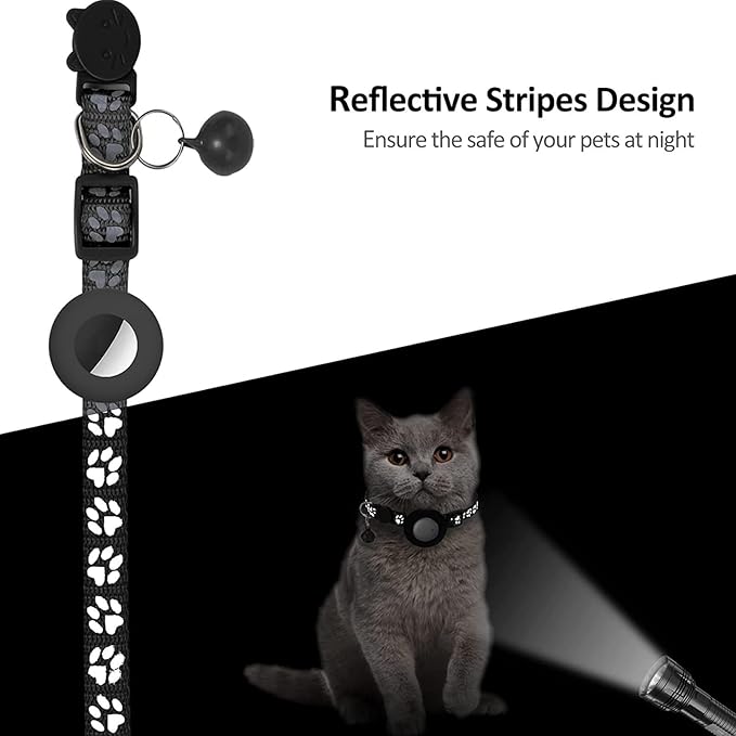GPS Tracker for Cats, Mini GPS Pet Tracker with Collar, IPX8 Waterproof Cat Trackers Collar,No Monthly Fee,Work with Apple Find My(iOS Only),Smart Trackers for Pets-Black-2