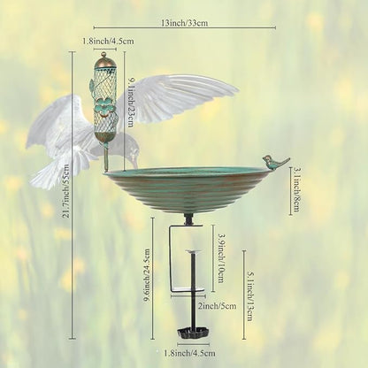 DREAMSOUL 13 Inches Deck Bird Bath, Metal Bird Bath Bowl Unheated with Clamp Detachable, Bird Baths for Outdoors Railing Balcony Garden Decor