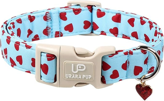 Valentine's Dog Collar, UP URARA PUP Pink Heart Adjustable Pet Collar with Bowknot Charm, Wedding Dog Accessories for Small Medium Large Dogs