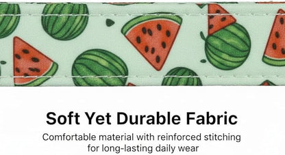 Summer Dog Collar for Medium Dogs, Cute Dog Collar with Watermelon Pattern and Pendant, Green Pet Collar with Soft Cotton Fabric and Robust Buckle
