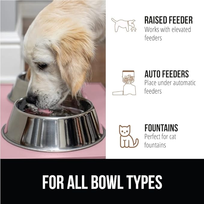 GORILLA GRIP 100% Waterproof Raised Edge BPA Free Silicone Pet Feeding Mat, Dog Cat Food Mats Contain Spills Protects Floors, Placemats for Cats and Dogs Water Bowl, Pets Accessories 18.5x11.5 Pink