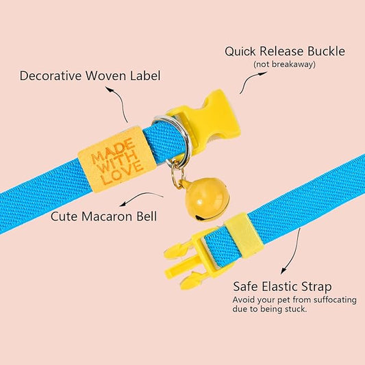 Elastic Cat Collar 2 Pack of Safety Quick Release Cat Collars with Bell Anti-Suffocation Kitten Puppy Collars(Green+Blue)