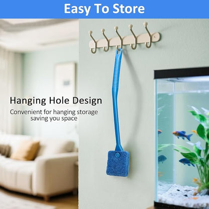 Fish Tank Cleaner with Five Sided Sponge Brush and Long Handle Aquarium Scrubber Alage Scraper for Glass Aquariums Terrarium Home Kitchen(2Pack)
