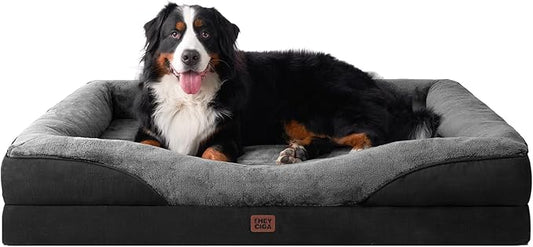 EHEYCIGA Orthopedic XXL Dog Bed for Large Sized Dog, 52x41x8 Inch Extra Large Memory Foam Dog Couch Bed with Sides, Waterproof Liner & Washable Removable Cover, Bolster Pet Sofa, Grey/Black