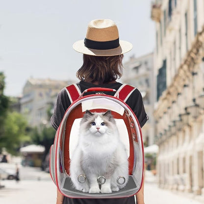 Pet Backpack Carrier,Bubble Backpack Cat Carrier,Pets and Small Dogs,Space Capsule Pet Carrier for Traveling, Walking, Hiking and Outdoor Activities (Red)