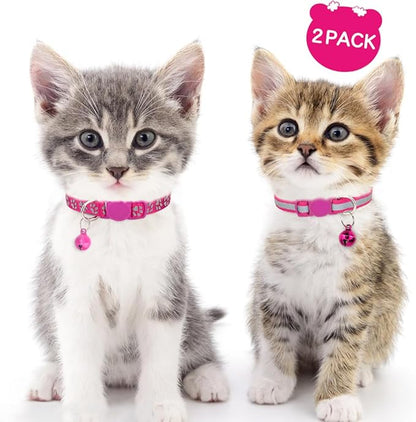 Taglory Kitten Collar Breakaway with Bell, 2 Pack Girl Boy Pet Kitten Collar Adjustable 6-8 Inch for 2-6 Months Cat, HotPink