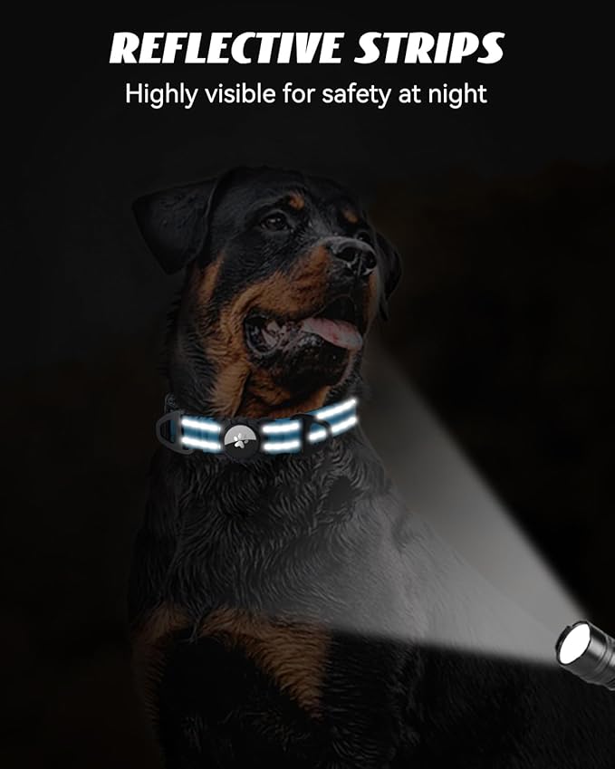 Joytale Airtag Dog Collar, Waterproof Dual D-Rings, Reflective Pet Collar with AirTag Holder, Soft Padded Adjustable for Medium Dogs, SkyBlue, M