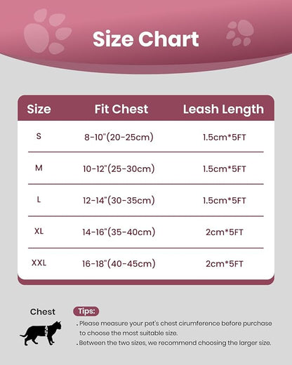 FAYOGOO Pink Solid Cat Harness and Leash Set, Large, Escape Proof, Adjustable, Lightweight Soft Vest Harness and Leash for Walking, Trekking with Cats or Small Dogs
