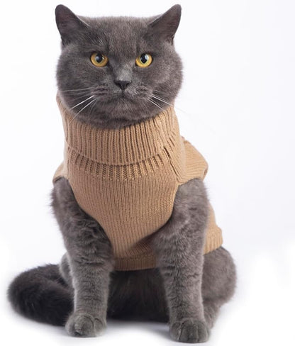 Stretchy Cat Sweater - 17 Colors & 6 Sizes | Snug Winter-Ready Knit for Boy/Girl Cats & Kittens(Khaki, Large)