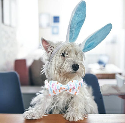 Lionheart glory Easter Dog Collar with Bow Tie Carrot Print Dog Collar Girl or Boy Soft Durable Adjustable Collar Bows Spring Collar Dog Bow for Large Dogs