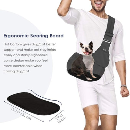 Lukovee Dog Sling Carrier, Hard Bottom Support & Adjustable Soft Padded Shoudler Strap Dog Slings for Small Dogs, Dog Purse with Drawstring Mesh Opening & Zipper Pockets for Puppy Cat Pet (Black-BN)