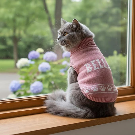 Customizable Pet Sweater for Dogs & Cats with Name Soft Acrylic Knit, Paw Print Detail, Perfect for X Small Pets, Ideal for Daily Wear or Holiday Season Gifts