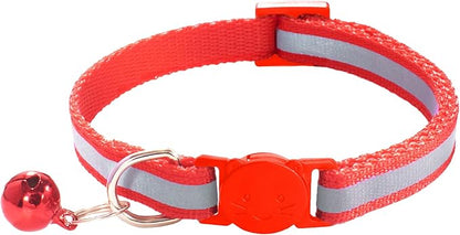 2 Pack Breakaway Cat Collars with Bells, Reflective Design and Claw Print Design, Safety Buckle, Adjustable 7.5-12.5 Inches for Kittens & Cats (Red)