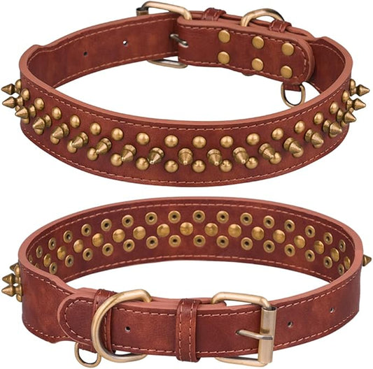 Spiked Dog Collar Soft Pu Leather Mushrooms Rivet Spike Studded Puppy Adjustable Pet Collars for Small Breeds (XS, Brown2)